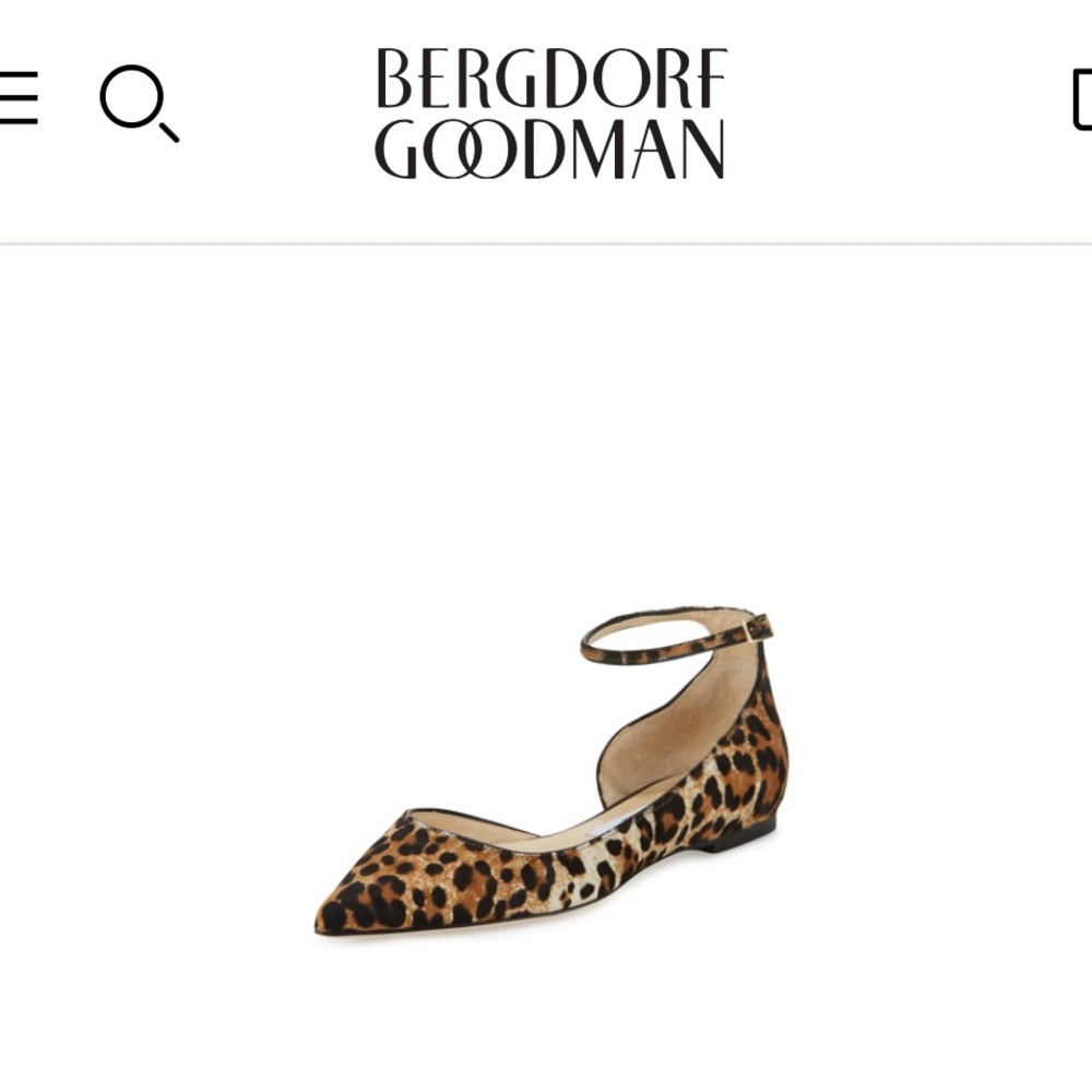 Jimmy Choo Lucy ankle strap leopard calf hair ballet flat.